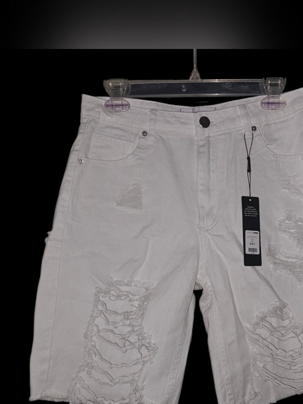 NWT Fashion Nova Distressed Denim Bermuda Shorts - White Size 5